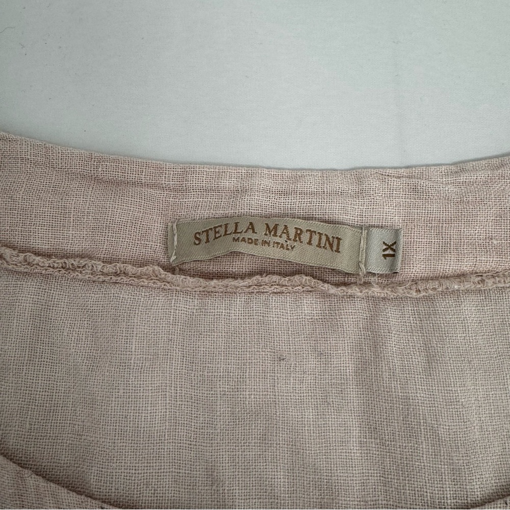 Stella Martini Women’s Size 1X Blush Pink Linen Tunic Top Lace Hem Scoop Neck - Picture 3 of 9